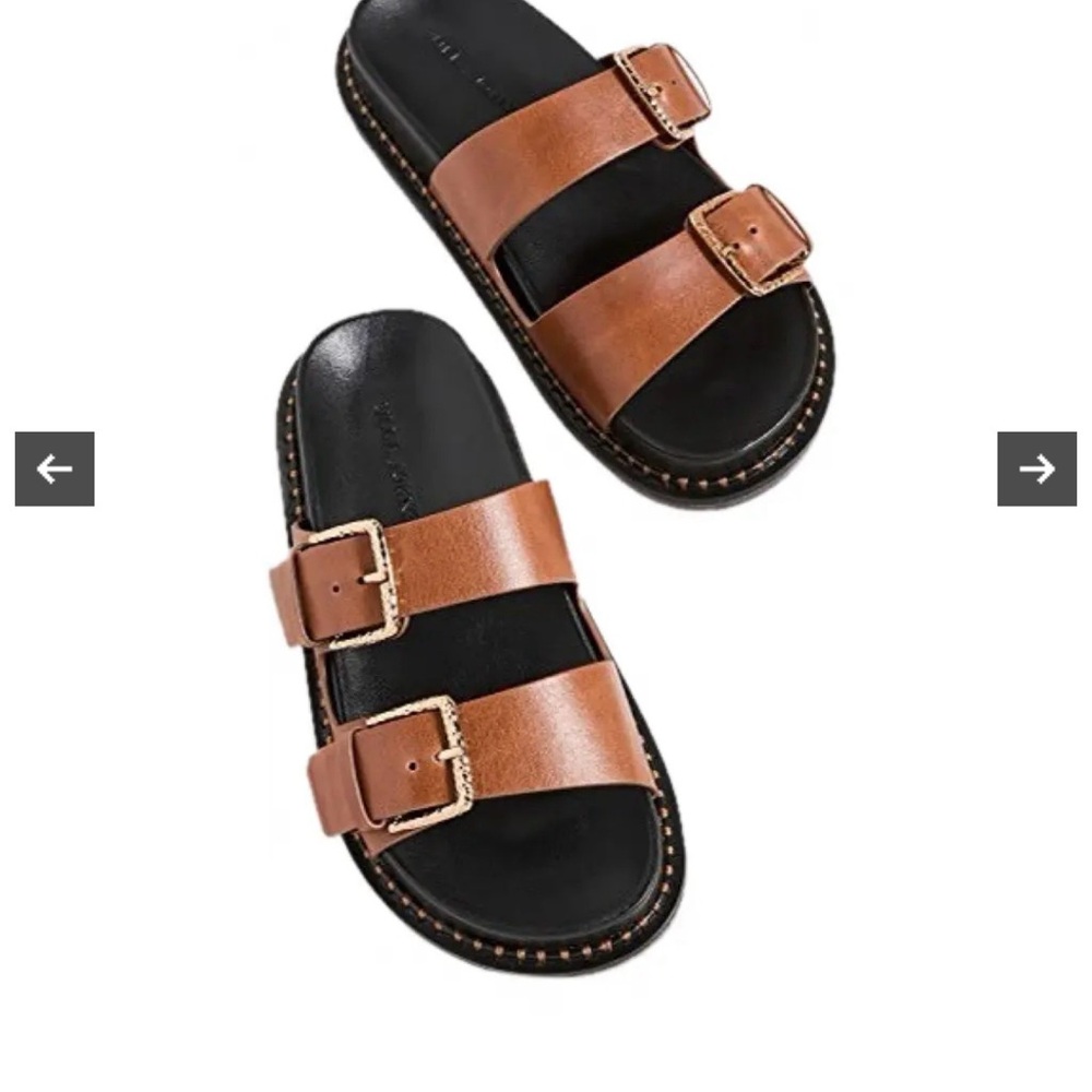 Ulla Johnson Tan Double-Buckle Leather Slide Sandals